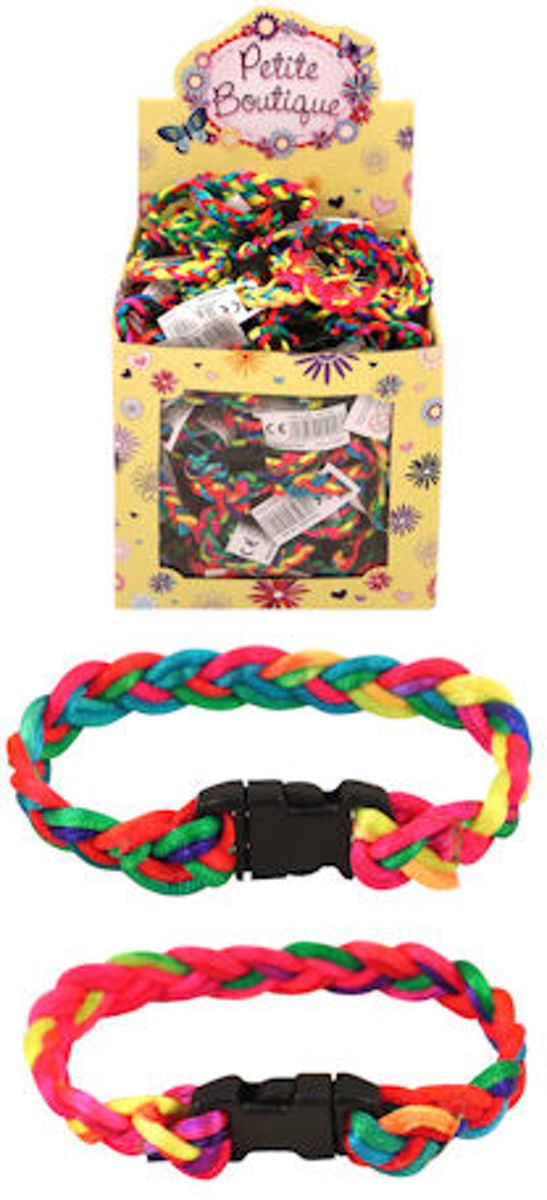 144 STUKS | Gevlochten Neon Gekleurde Kinder Armbanden in Traktatiebox (Traktatie / uitdeelcadeautjes)